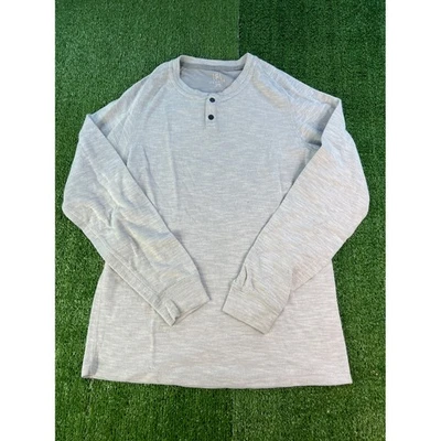 George 长袖纽扣亨利衬衫休闲上衣希瑟灰色男式 SM 码 — 第 1/4 张图片