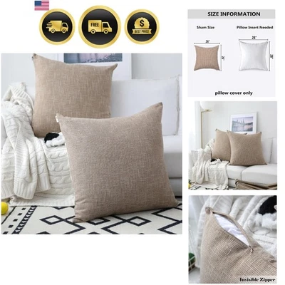 Decor Burlap Pillow Covers Set of 2 26x26 Inch Linen Cushion Cases Modern Style - Image 1 of 4
