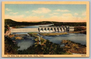 Postcard TX Tom Miller Dam and Lake Austin Austin Texas Vintage Linen - Picture 1 of 2