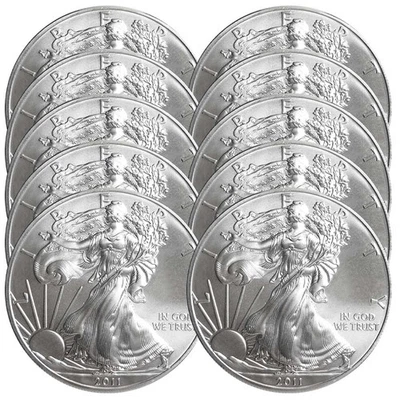 Lote de 10 - American Silver Eagle 2011 $1 1 oz BU Foto 1 de 3