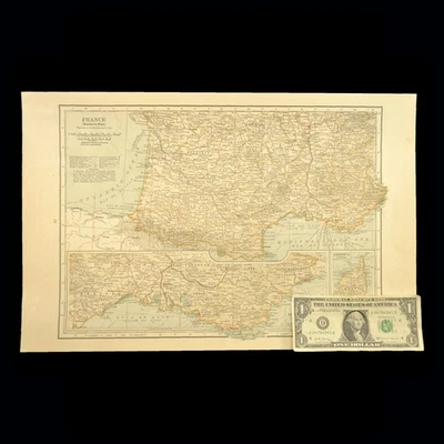 Southern FRANCE Map of the French Riviera Marseille Lyon LARGE Vintage 1920s - Image 1 of 4