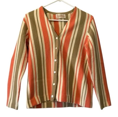 Suéter Cárdigan Jantzen Vintage Para Mujer Talla 38 Hecho en EE. UU. Botones Rayas Foto 1 de 4