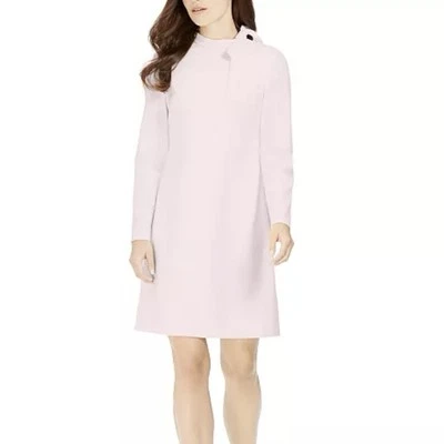 Calvin Klein Blush Pink Bow Neck Long Sleeve Stretch Crepe Sheath Dress Size 14 - Image 1 of 4