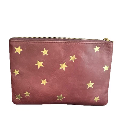 NWT J. Crew Mauroon Leather Wallet Clutch With Gold Stars  - Image 1 of 4