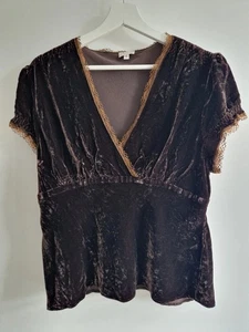 Phase Eight Vintage Silk Blend Wrap Top UK 18 Brown Crushed Velvet Lace Party - Picture 1 of 14