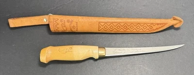 J. MARTTIINI Stainless Fixed 6” blade knife W/ Sheath Finland Leather 11” Total - Image 1 of 4