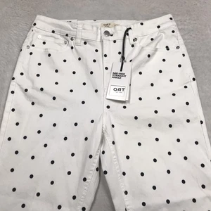 NUEVO CON ETIQUETAS OAT Jean Mujer 32x28 (etiqueta 12/31) Estampado Punto Blanco Tiro Medio Tobillo Recto - Imagen 1 de 17