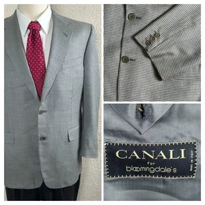 Canali Herren US ~ 42R IT ~ 52R Seide Wolle Mischung Sport Mantel Silber Grau Mikro Kariert - Bild 1 von 13