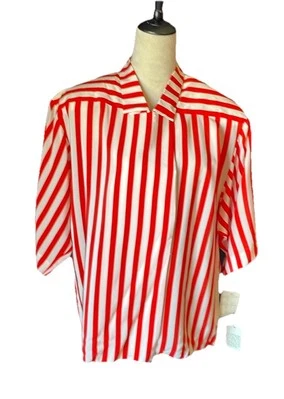 Manga curta listrada vermelha e branca vintage Albert Nipon Boutique 100% seda nova com etiquetas - Imagem 1 de 4
