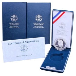 1990-P US Mint Eisenhower Centennial Proof Silver Dollar OGP & COA - Picture 1 of 6