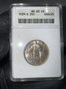 1929-s 25c MS63 FH Standing Liberty Quarter With Toning Anacs Old Holder - Picture 1 of 3
