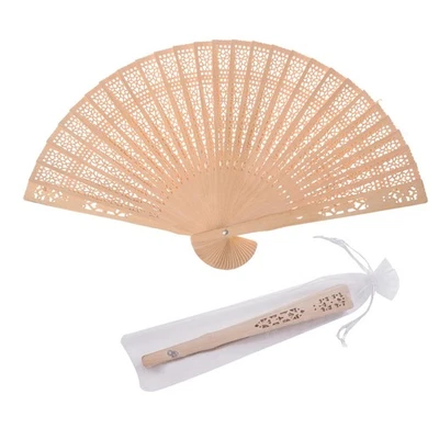 Wooden Hand Fan Handheld Folding Fans with Organza Bags Wedding Favors (Pack ... - Image 1 of 4