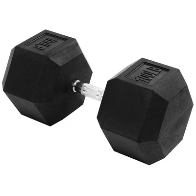 BalanceFrom Rubber Encased Hex Dumbbell, Black, 100 lb