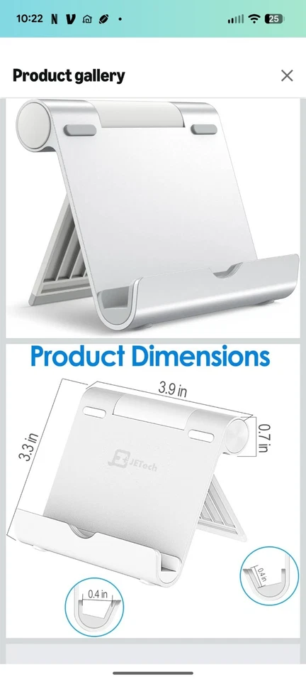 JETech Tablet Stand, Adjustable Portable Desktop Holder, Silver - Image 1 of 3