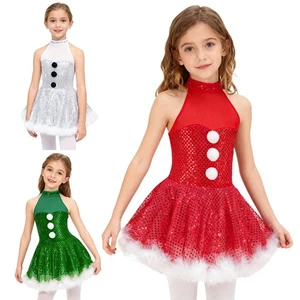 Niñas Navidad Lentejuelas Baile Tutú Vestido Figura Patinaje Muñeco de Nieve Fiesta Disfraz - Imagen 1 de 37