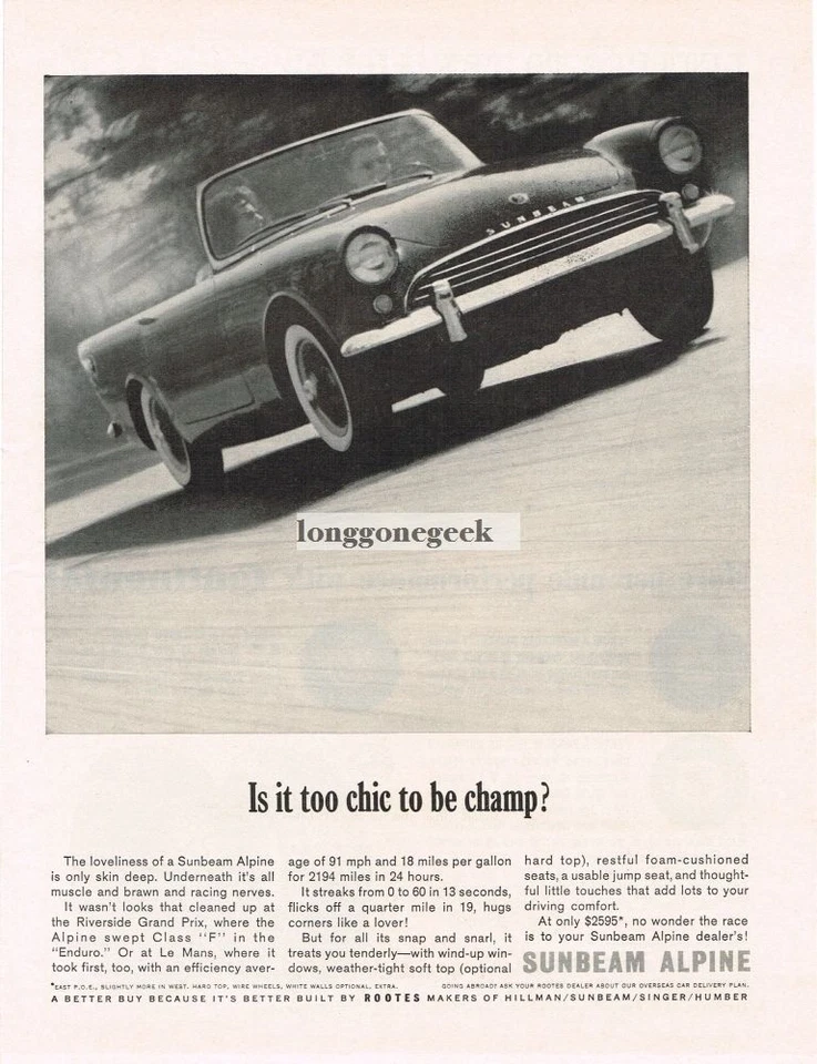 Sunbeam Alpine 1962 convertible anuncio impreso vintage Foto 1 de 1