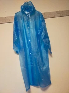 Soft clear blue PVC vinyl raincoat longcoat translucent hooded jacket rainjacket - Picture 1 of 9