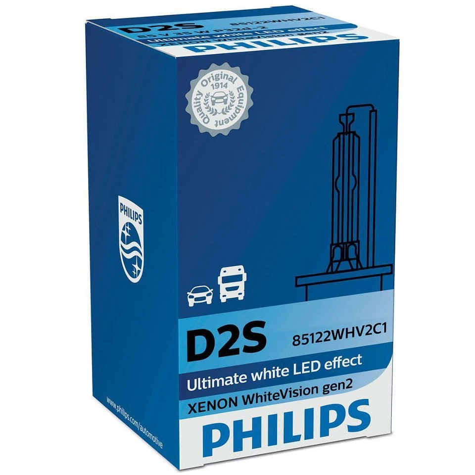 Philips D2S White Vision gen2 HID Xenon Upgrade Gas Bulb 85122WHV2C1 Single - Image 1 of 2