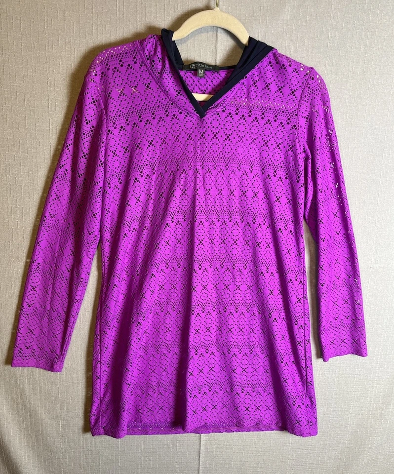 Túnica Title Nine rosa corte láser natación playa encubrir encaje con capucha traje de baño vestido Foto 1 de 4