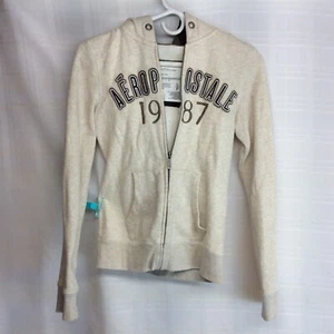 Aeropostale 1987 Woman's Light Gray Cotton Fleece Pullover Hoodie Sweatshirt S - Picture 1 of 10