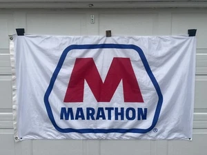 Vintage Marathon 3’x5’ Flag Gas Station Petroleum Tanker Ship Fuel Racing - Picture 1 of 5