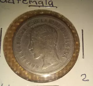 GUATEMALA 1861 2 Reales Silver Coin Rafael Carrera Fine - Picture 1 of 2