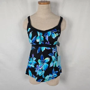 Caribbean Joe Tankini Schwimmen Oberteil Damen 12 schwarz blau Blumen Fit & Flare Neu mit Etikett - Bild 1 von 18