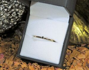 Genuine Tiny natural Dark Blue Diamond 2mm round yellow gold ring size N 💎