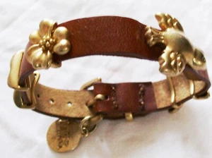 NW3 Hobbs Poets Charm Cuff tan brown leather & gold plated bracelet vgc - Picture 1 of 1
