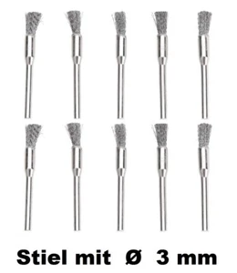 10x Stahl Pinselbürste Stiel Ø 3mm Drahtbürste Dremel Proxxon Stahlbürste Pinsel - Bild 1 von 7