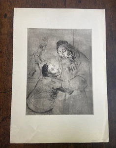 AUGUST FREY 1940s ORIGINAL ETCHING PRINT PRODIGAL SON FATHER SON ARTWORK VINTAGE - Picture 1 of 5