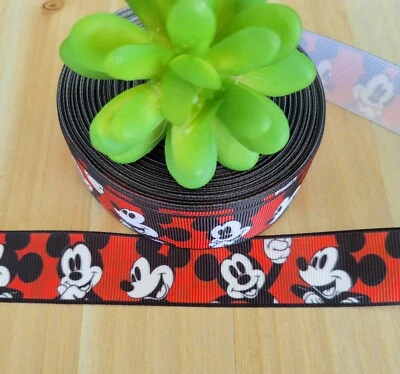 1 Inch (1 YD) Mickey Mouse Grosgrain Ribbon Lanyard Craft Hair Bow Mouse Ribbon - Image 1 of 2