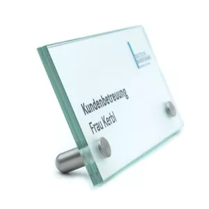 Tischschild aus Glas mit Edelstahlhalter 200/100 mm - Bild 1 von 5