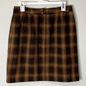 NYCC Zip Up Plaid Brown Skirt Size 12 - Picture 1 of 3
