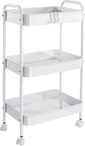 3-Tier Metal Rolling Cart w/ Wheels, Storage Shelves, White - Picture 1 of 7