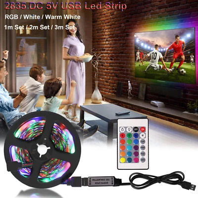 RGB LED Strip Lights USB 2835 1M 2M 3M TV Backlight Lamp Colour Changing Remote - Image 1 of 4
