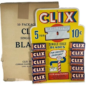 RARE ANTIQUE CLIX RAZOR BLADES STORE DISPLAY CARD NY Conrad Razors WITH BOX § - Picture 1 of 7
