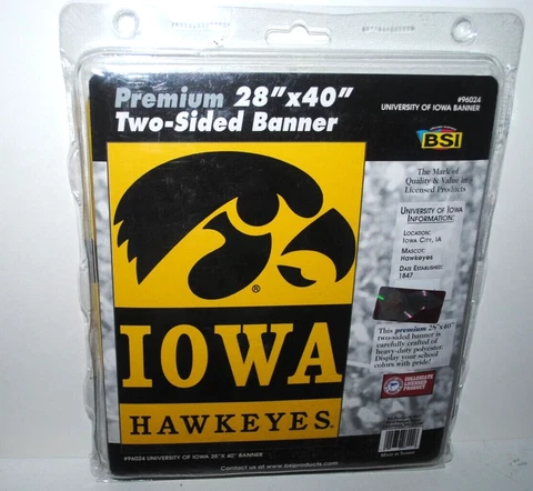 Iowa Hawkeyes two-sided premium banner, 28x40, BSI Products, mint in package Cover