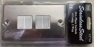 BG ST744 Stainless Steel 10 Amp Plate Switch 4 Gang, 2-Way - Picture 1 of 4