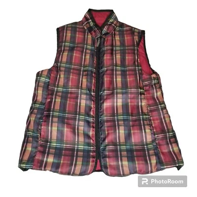 Izod Womens Magenta Plaid Puffer Vest Reversible Sleeveless Zip Size Medium - Image 1 of 4