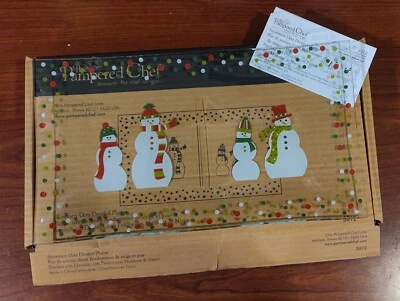 The Pampered Chef Christmas Snowman Dots Divided Platter In Box, Excellent Cond. - Image 1 of 4