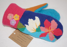 Valley View Farms Recycled Wool Sweater Mittens Multicolor Flower Fleece Lined