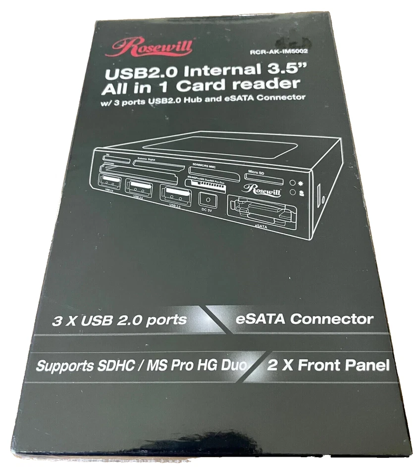 Rosewill RCR-AK-IM5002 USB2.0 -75in1- Card Reader w/3x USB2.0 ports & eSATA New - Image 1 of 3