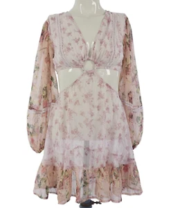 Transparentes Strandkleid Cut Out Mini Rosa Blumen O Ring Resort UK 6 Reclaimed Vintage - Bild 1 von 15