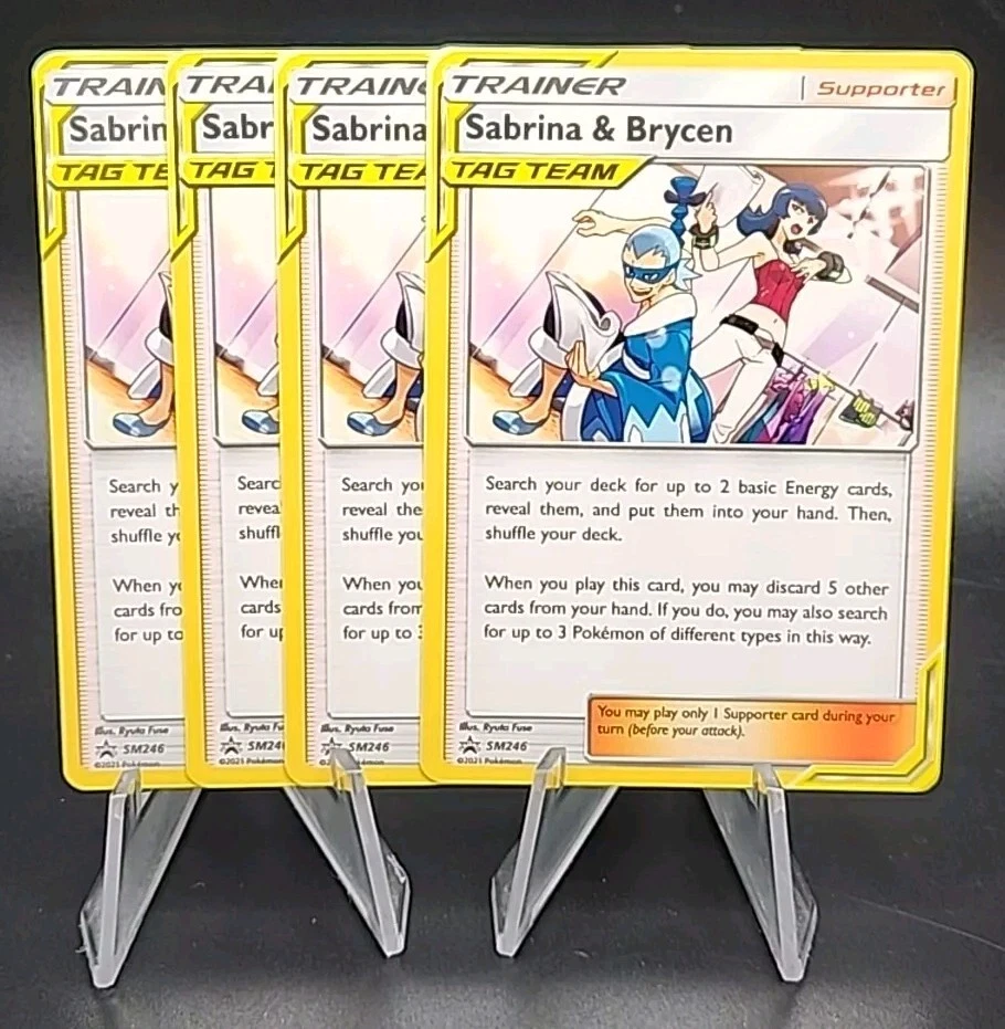 4x Sabrina & Brycen SM246 Black Star Promo Tag Team Trainer Pokemon Playset - Image 1 of 1