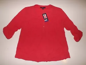 Bandolino Womens Paradise Pink Roll Tab Shirt Size XL NWT Corrine V-neck Henley - Picture 1 of 2
