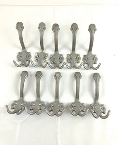 10 Vintage Aliuminium Hooks Wall Hooks Wardrobe Hooks Brass Double Hooks - Picture 1 of 13