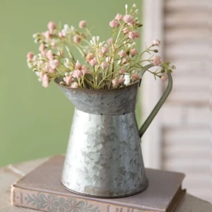 Short Pitcher Vase, Galvanized Tin Metal, 5.5 inches Tall, Floral Container - Picture 1 of 4