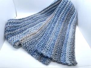 Crochet Scarf Handmade Milticolor Acrylic Yarn Blue Beige Coastal 6.5x66” - Picture 1 of 4