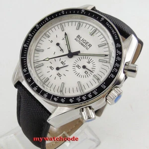 40mm bliger white dial bow glass date week multifunction automatic mens watch - Picture 1 of 7